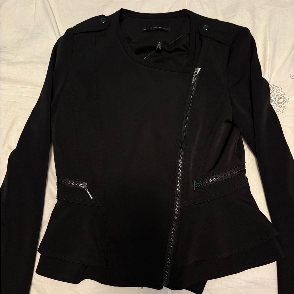 White House Black Market Elegant Black Blazer with Zipper Details